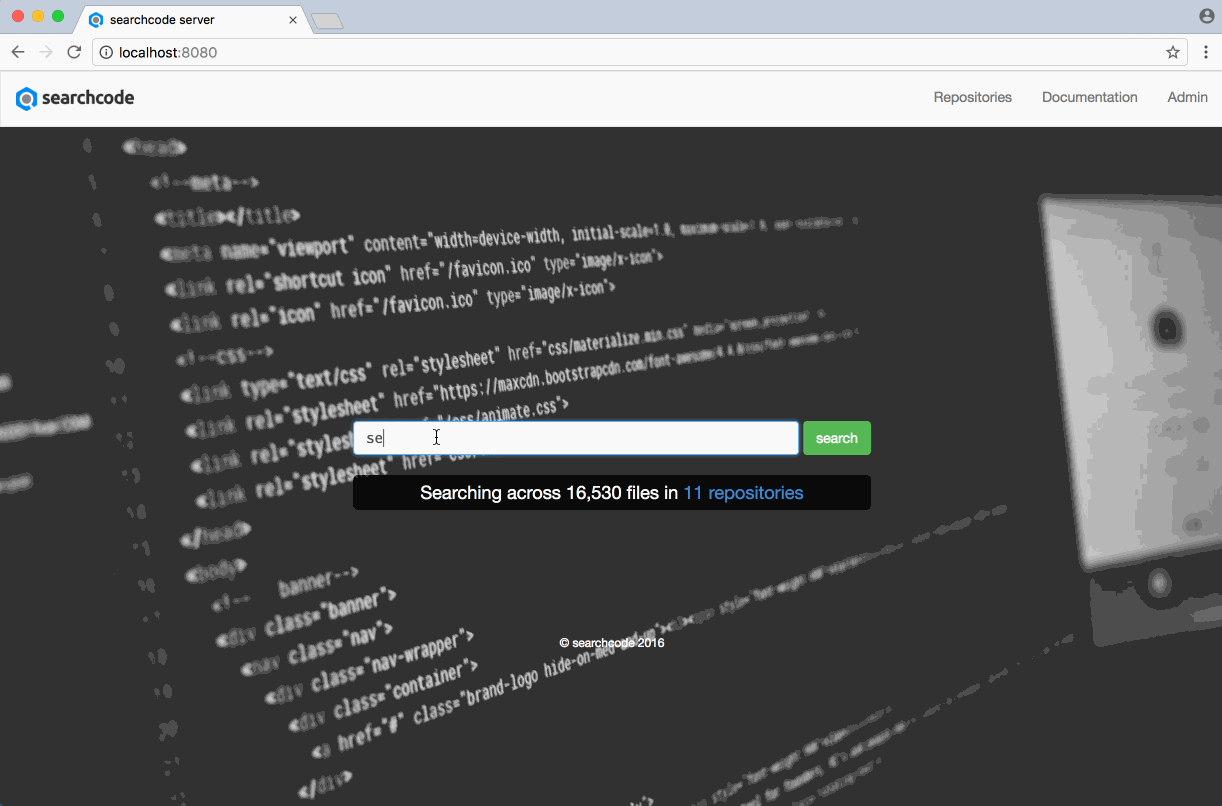 GIF Animation showing searchcode server search capabilities